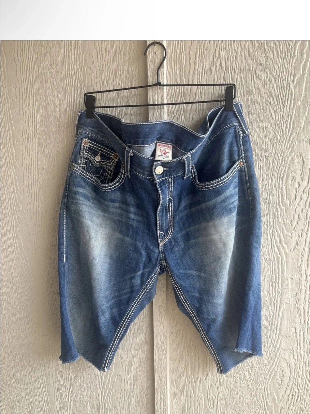True Religion Men's Blue Distressed Jean Shorts